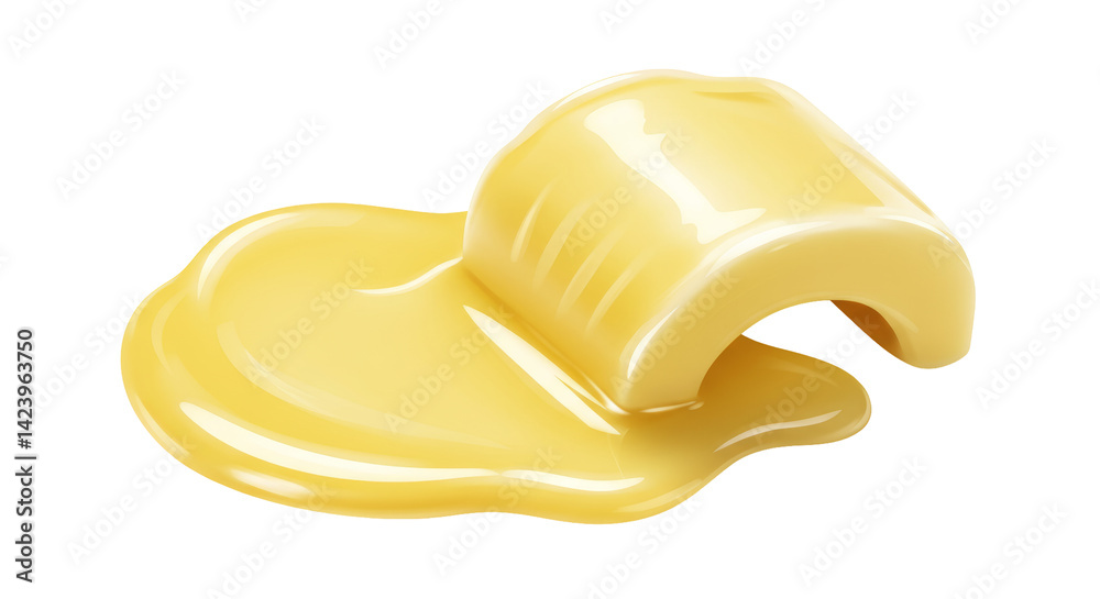 Fototapeta premium Melted Butter Poured From a Block on a Transparent Background
