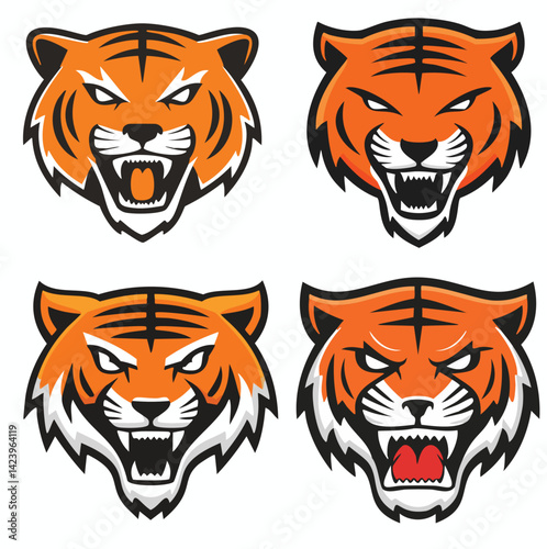 Snarling Tiger Head Logo Mascot Style Vector Bundle