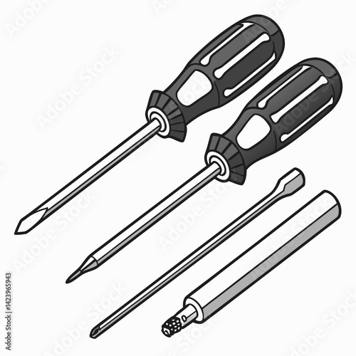 Illustration Of Hand Tools Including Screwdrivers And Other Metal Working Tools