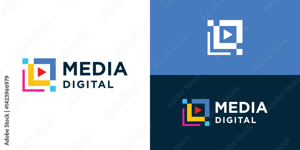 Fototapeta premium Simple media digital logo template. Modern play buttons logo design vector illustration.