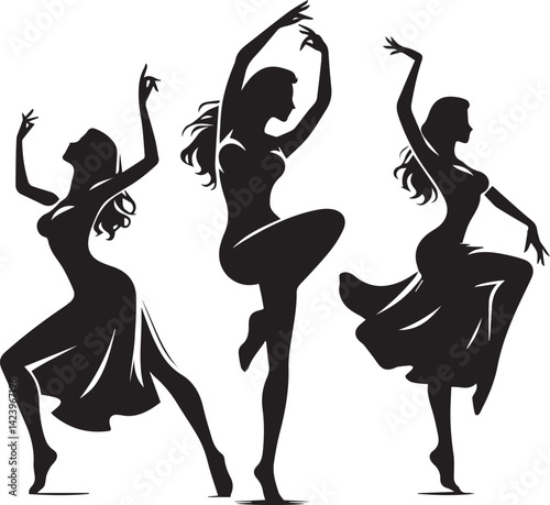 black silhouette of a woman dancing, woman dancing vector illustration full body