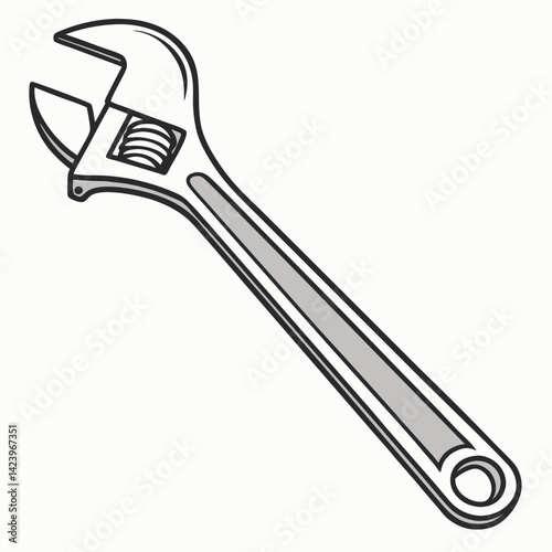 Adjustable Wrench Detailed Outline Vector Illustration For Construction And Repair Concepts