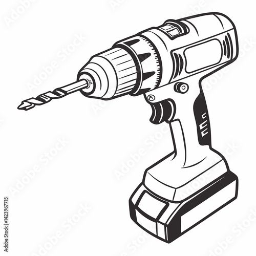 Black And White Cordless Drill Illustration For Diy Projects And Construction