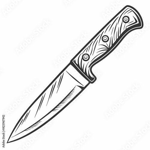 Sharp Hunting Knife Vector Illustration With Wooden Handle Design Element