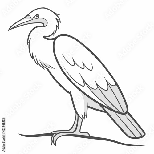 Heron Standing Tall Bird With Long Beak Vector Illustration Wildlife Design