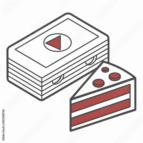 Simplified Isometric Depiction Of Video Streaming Subscriptions Next To Cake Slice Illustration