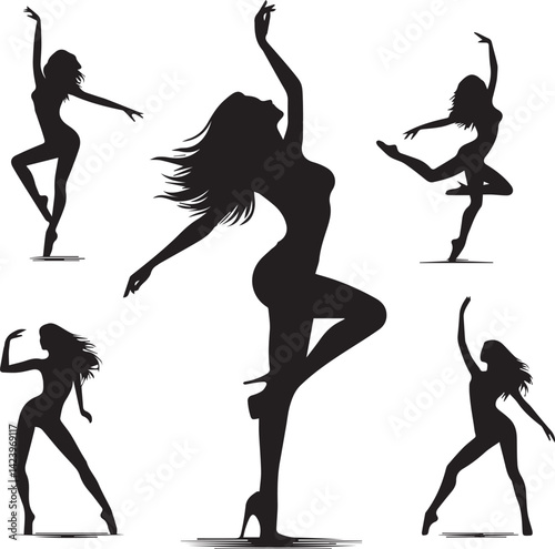 black silhouette of a woman dancing, woman dancing vector illustration full body