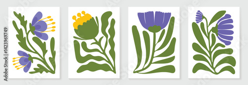 Flower and leaves  doodle art design vector. Botanical background  for print, wallpaper, clipart, wall art for home decoration.