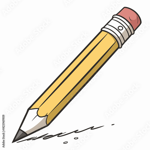 Cartoon Pencil Writing With Eraser Vector Illustration Isolated On White