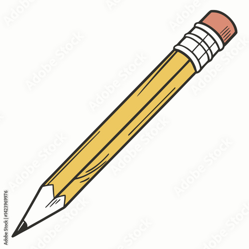 Cartoon Pencil With Eraser Isolated On White Background For Education And Design Projects
