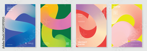 Abstract line wave gradient poster background vector set. Cover template with vibrant perspective line wave in motion. Ideal design for social media, cover, banner, flyer, music, ads.