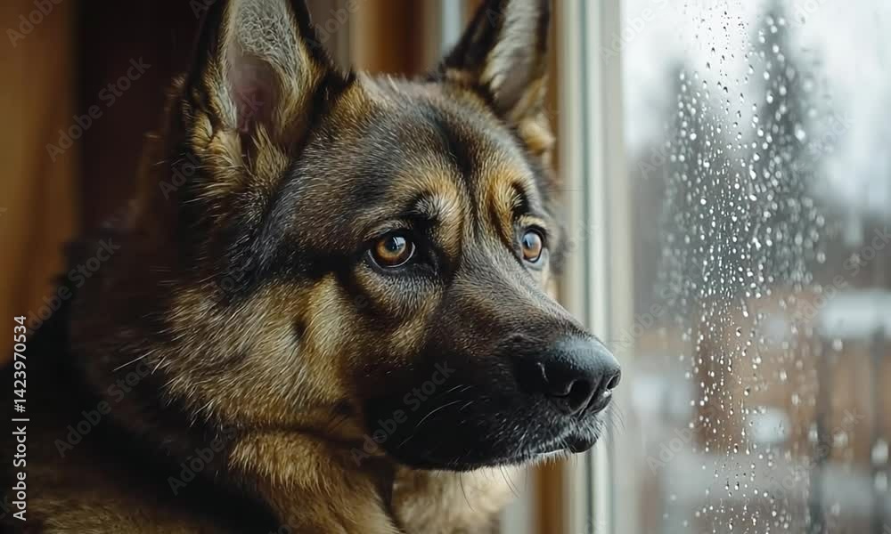 close up german shepherd dog beside the window