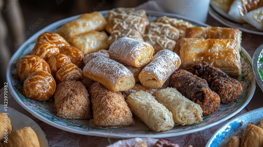 A diverse and appetizing assortment of baked pastries on a plate A diverse and appetizing assortment of baked pastries on a plate