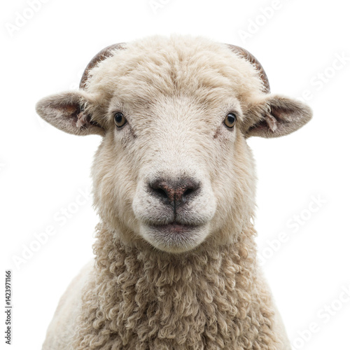 Isolated sheep with comically oversized fluffy wool in close up shot
