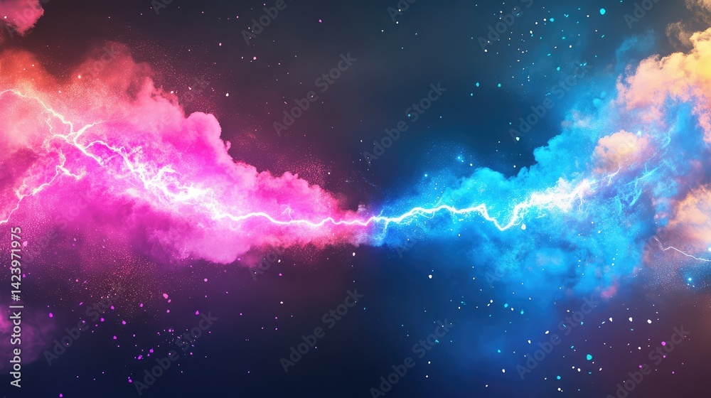 Fototapeta premium Abstract electric storm with vibrant colors, bright blue vs pink energy clash