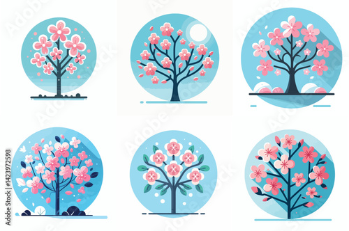 Cherry Blossom (Sakura) Tree Illustration Set