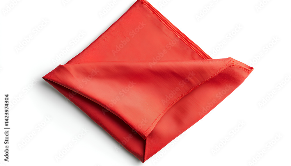 Fototapeta premium One bright red napkin isolated on white, top view
