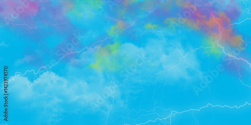 Freeform blue gradient background with blur noise effects and lightning motif. Lightning flashes in the sky during a thunderstorm.
