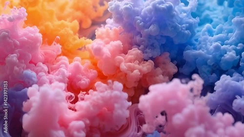 Colored liquid smoke in the water, motion video background, beautiful color dissolving and moving slowly, mix of colors, fluid marble texture, luxury vivid paint ink flow, generative AI