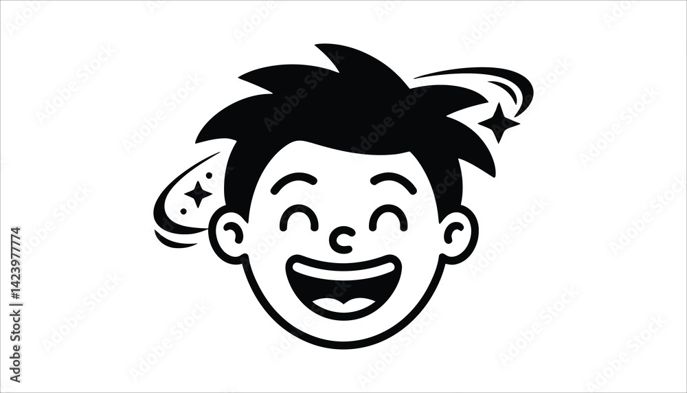 Fototapeta premium Happy Cartoon Boy Face Vector Icon for Kids and Education Design