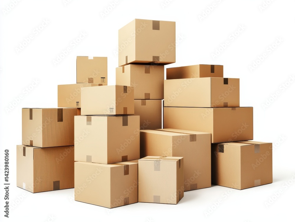 Cardboard boxes stacked on top of one another on a white background Cardboard boxes stacked on top of one another on a white background