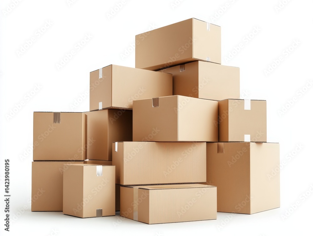 Cardboard boxes stacked on top of one another on a white background Cardboard boxes stacked on top of one another on a white background