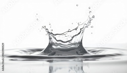 Water splash creating a dynamic shape in a clear pool, with ripples expanding outward