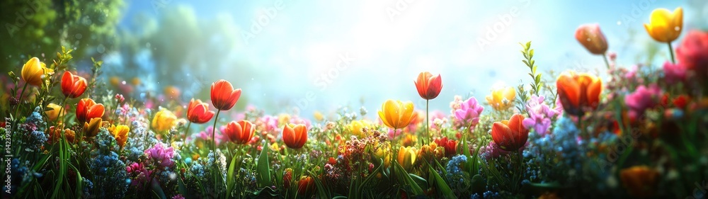 Panoramic Spring Meadow with Blooming Tulips for E-commerce Banner
Panoramic Spring Meadow with Blooming Tulips for E-commerce Banner