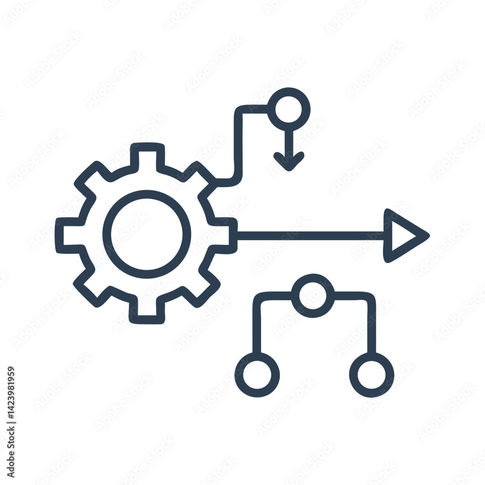 Automation process icon — gear with workflow arrows in dark blue line style
Automation process icon — gear with workflow arrows in dark blue line style