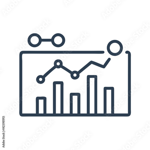 Business analytics dashboard icon, dark blue outline style — vector illustration
