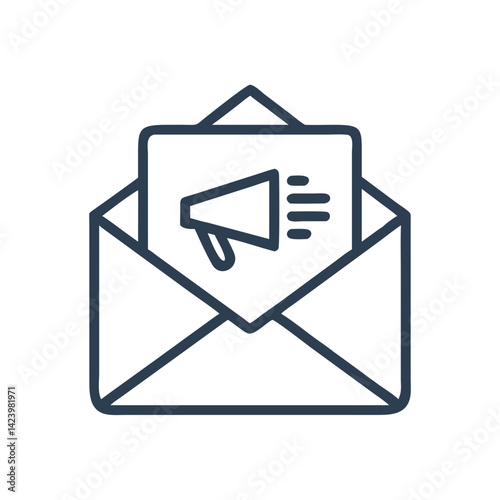 Email marketing icon — envelope with loudspeaker symbol in dark blue line style