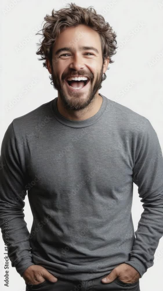 Joyful Portrait of a Man: A candid portrait of a man, with a genuine and infectious laugh, radiates joy. Capturing the essence of pure happiness in a timeless, authentic moment. Joyful Portrait of a Man: A candid portrait of a man, with a genuine and infectious laugh, radiates joy. Capturing the essence of pure happiness in a timeless, authentic moment.