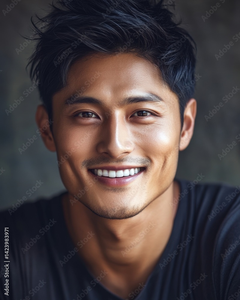 Obraz premium Bright Teeth Wellness Asia. Closeup Portrait of a Smiling Young Asian Man