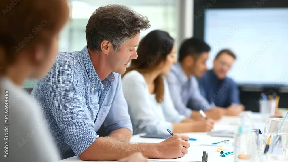 A dynamic team collaborates on a project in a sleek, contemporary boardroom setting. A dynamic team collaborates on a project in a sleek, contemporary boardroom setting.