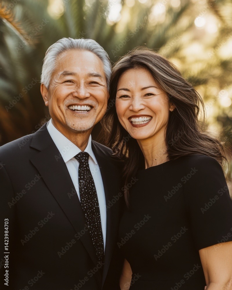 Bright Teeth Wellness Asia. Happy Mature Couple Portrait in a Lush Garden Bright Teeth Wellness Asia. Happy Mature Couple Portrait in a Lush Garden