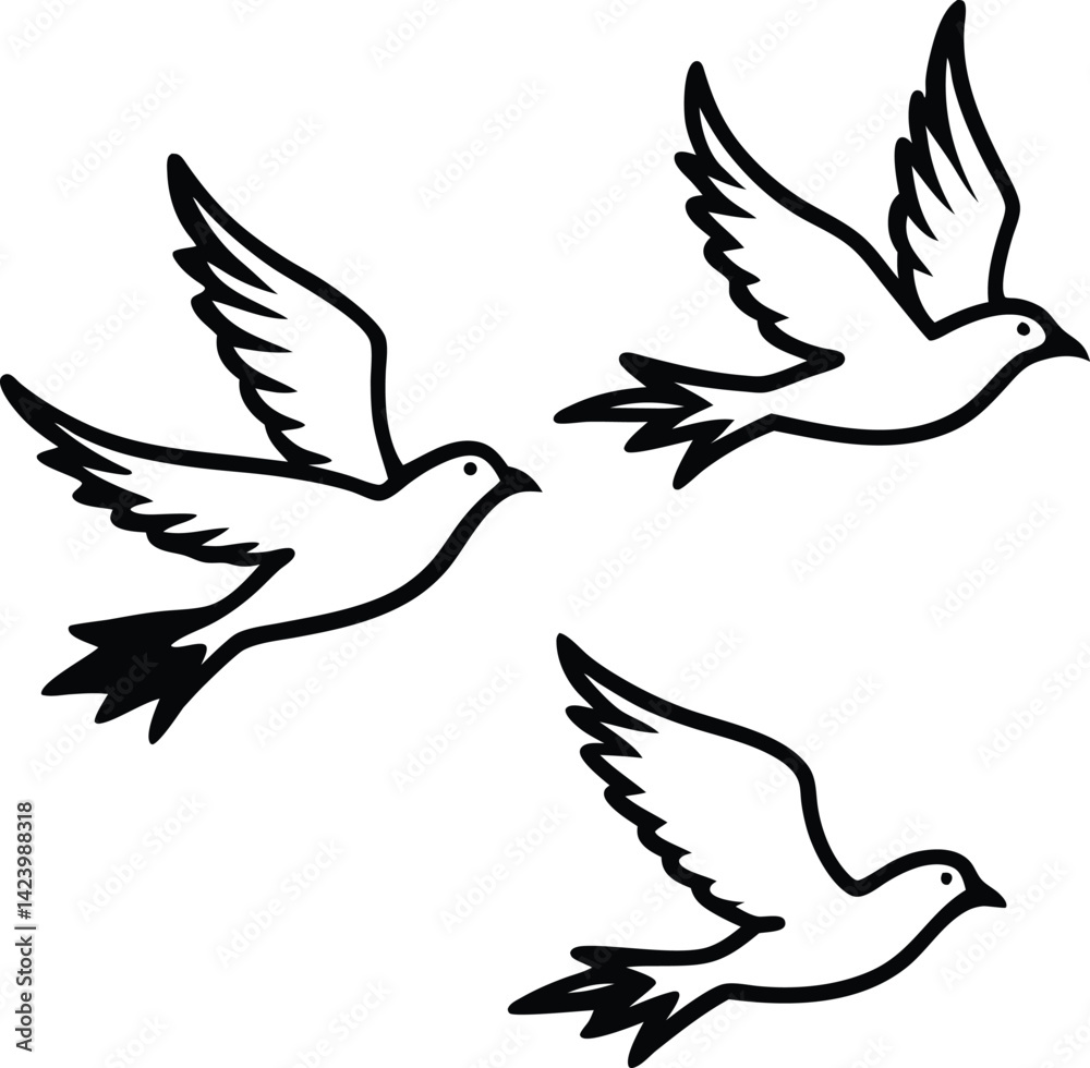 Fototapeta premium Flying Birds Silhouette Line Art Minimalist Sky Vector Illustration