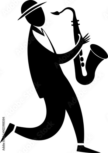 Jazzman Caught Mid-Solo in Cool Motion, Illustration of a Silhouette Celebrating International Jazz Day.
