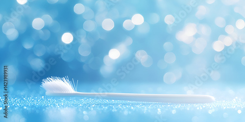 White Toothbrush on Blue Bokeh Background


