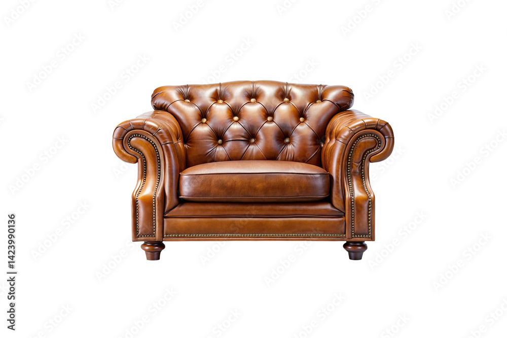 Fototapeta premium Elegant Brown Leather Chesterfield Armchair on White Background Perfect for Home Decor