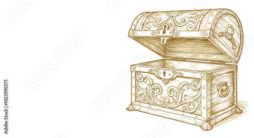 Intricately designed treasure chest with open lid