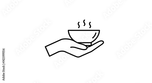 Hand holding steaming bowl