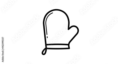 Oven mitt in black outline on white background