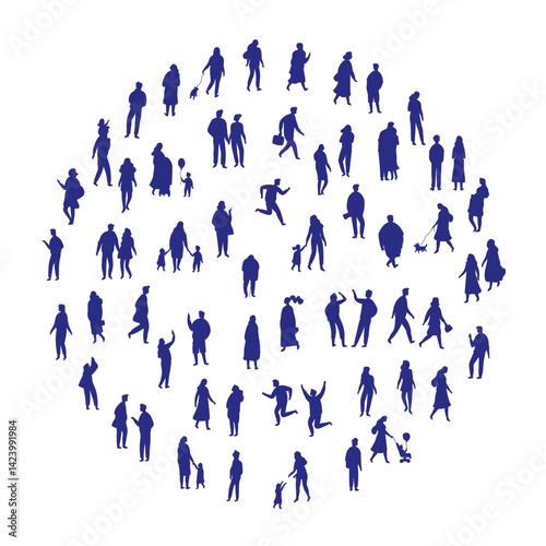 Obraz na płótnie City People walking outdoor black silhouettes isolated on white background w salonie