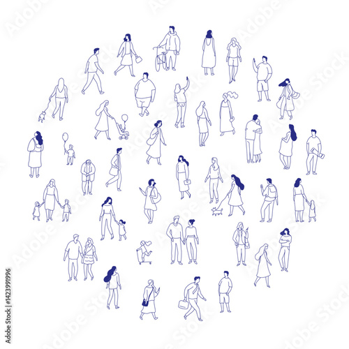 Line art city people crowd big bundle isolated on white. Hand drawn City People vector set. Male and female characters set	