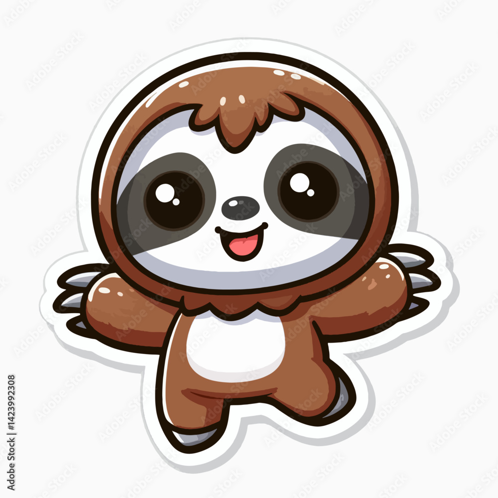 Obraz premium A joyful, cartoon sloth wearing a brown costume, presented in a cute and playful style.
