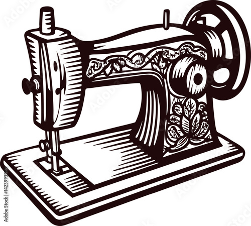 Antique sewing machine with ornate design in vintage.