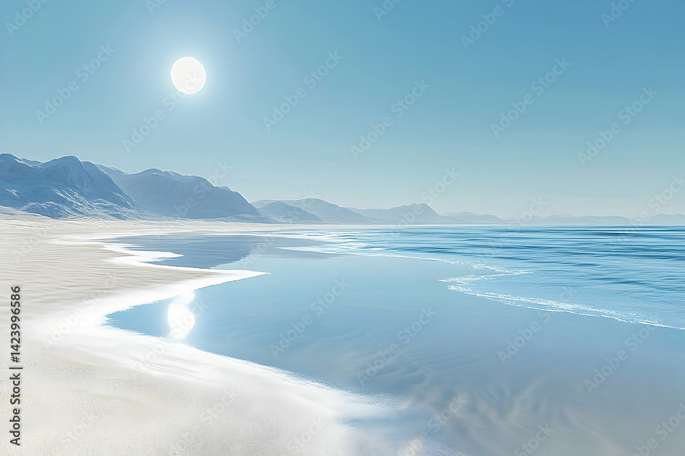 Obraz premium Pristine beach scene under a bright sun.