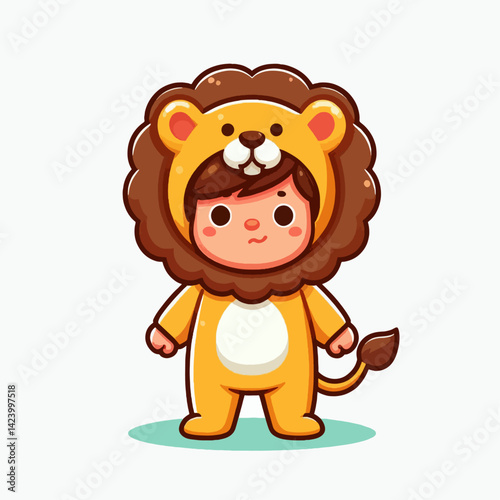 A digital illustration of a cartoon child wearing a lion costume.