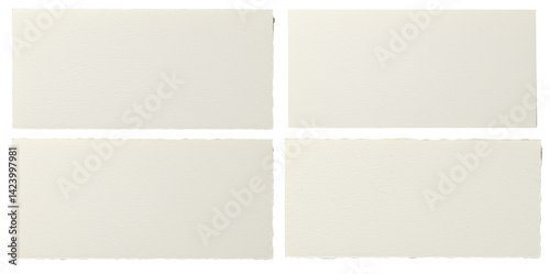 Elegant presentation of off-white textured paper rectangles with delicate deckle edges