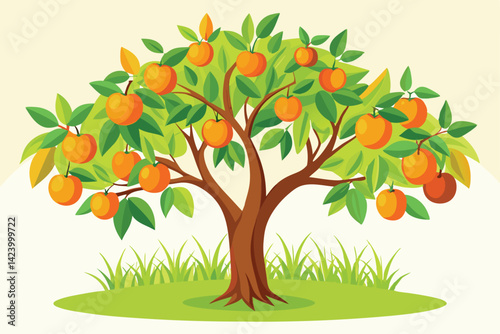 Peach tree Isolated flat vector illustration.	
